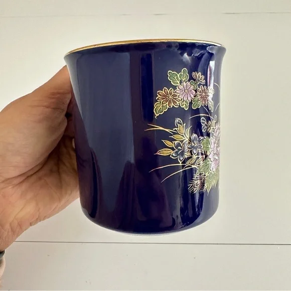 Vintage MCI Japan Cobalt Blue Peacock Floral Gold Print Coffee Mug 1 Pc - Picture 3 of 9